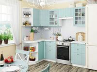 Небольшая угловая кухня в голубом и белом цвете Белгород